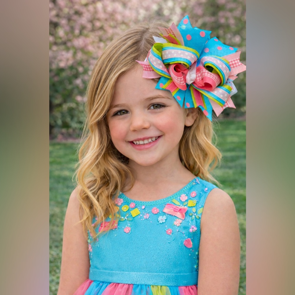 Unique One of a Kind Handcrafted Girls Hair‎ Bow Pink Blue Gingham Dots French